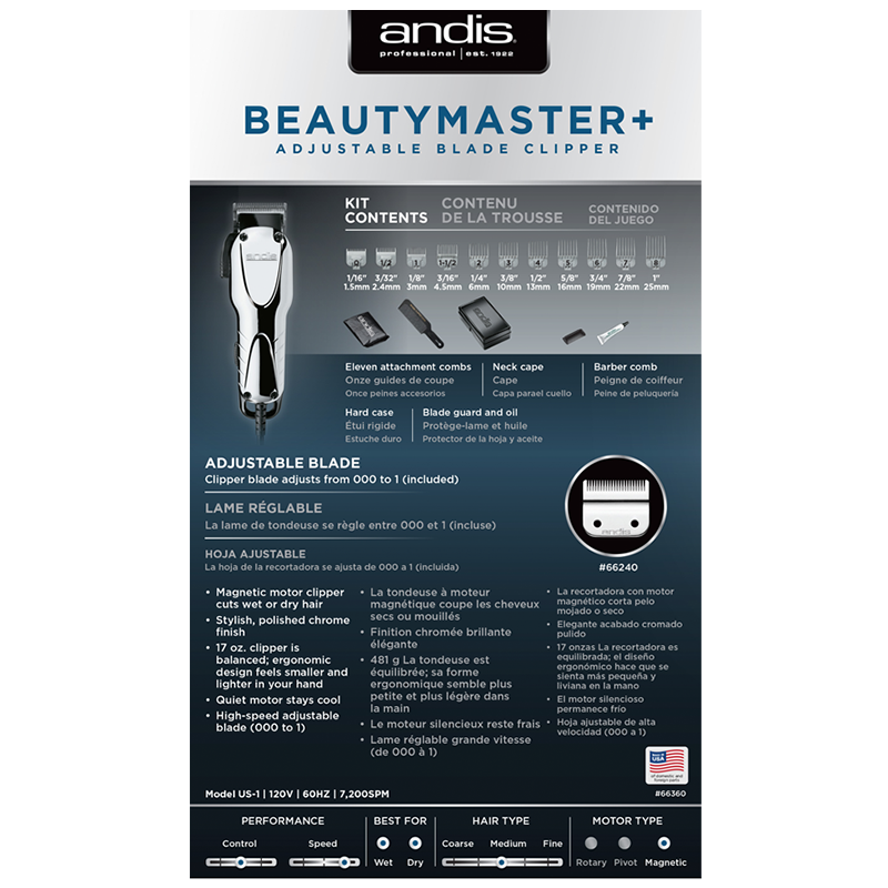 Andis Beauty Master+ Adjustable Blade Clipper - Chrome