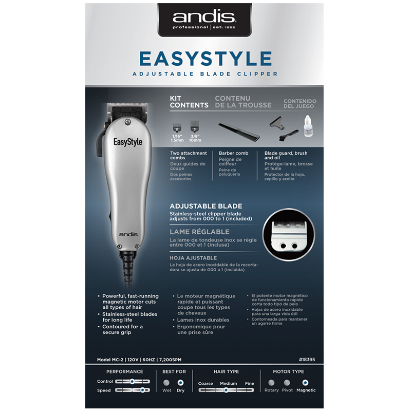 EasyStyle Adjustable Blade Clipper - 7-Piece Kit Silver