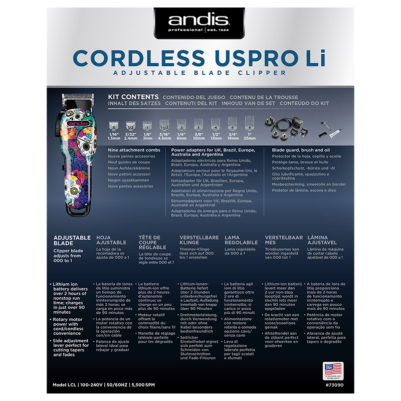 Cordless USPro Li Adjustable Blade Clipper - Sugar Skull Design
