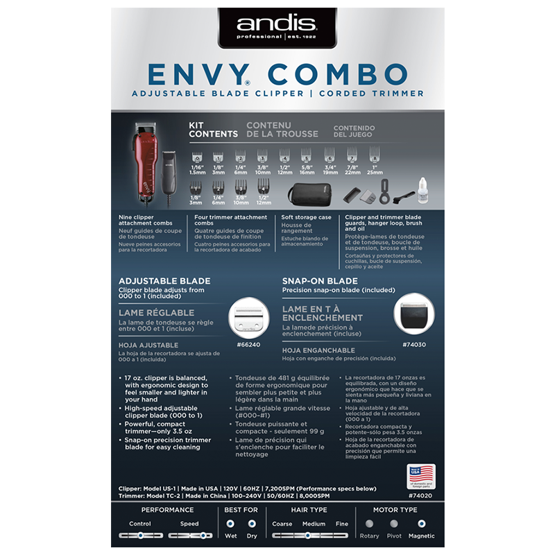 Envy® Combo Adjustable Blade Clipper | Corded Trimmer