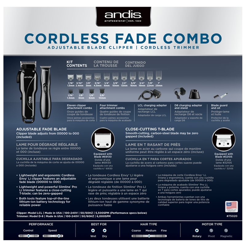 Cordless Fade Combo Adjustable Blade Clipper | Cordless Trimmer