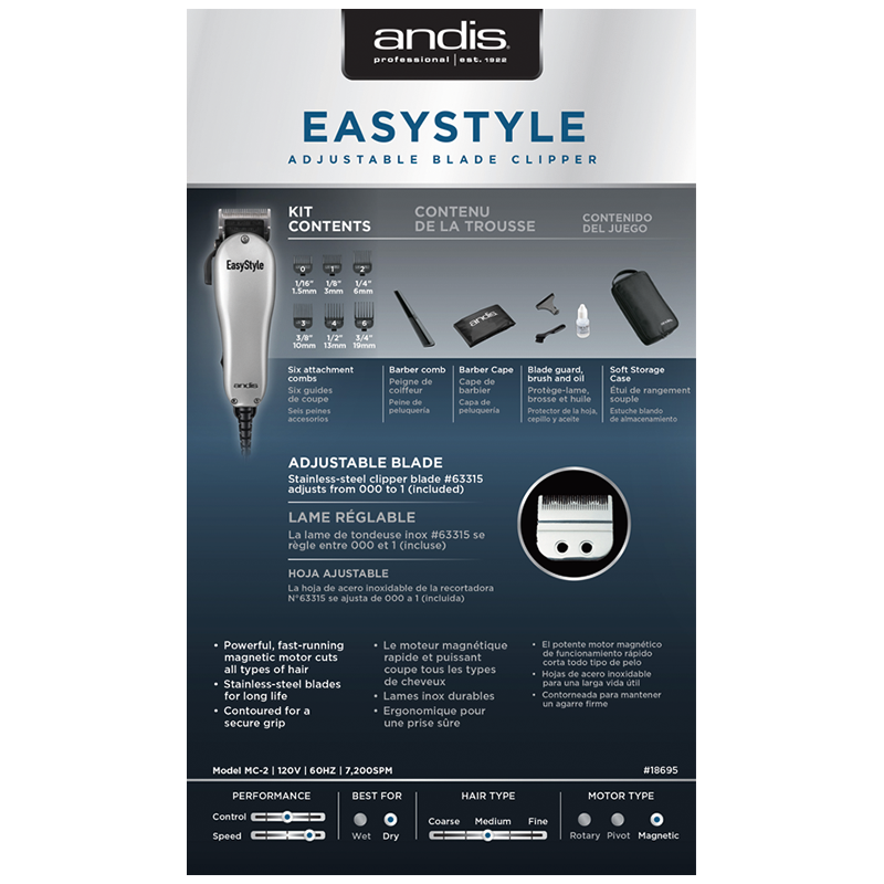 EasyStyle  Adjustable Blade Clipper - 13-Piece Kit Silver