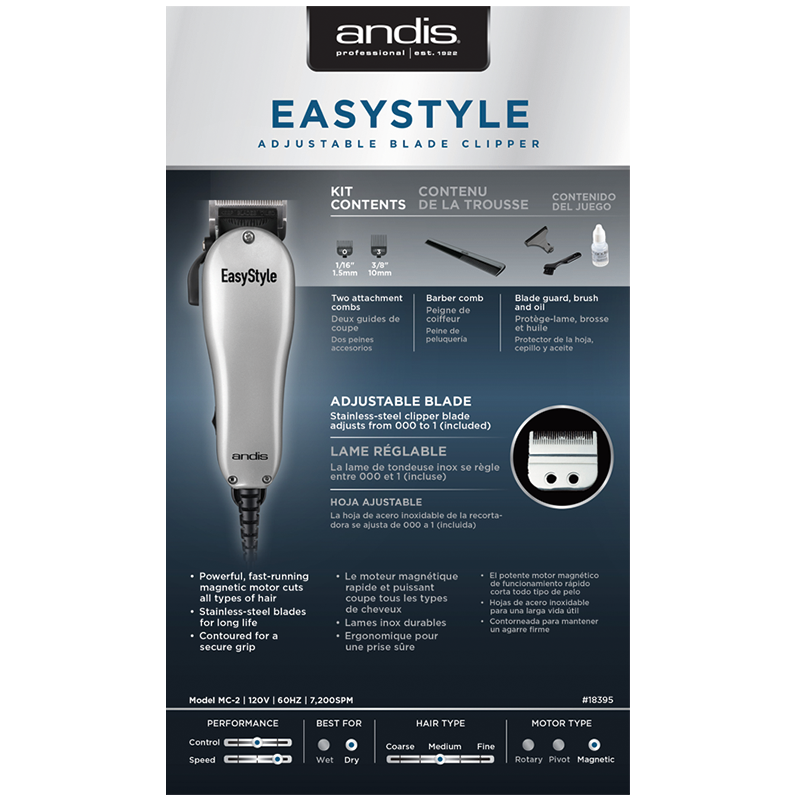 EasyStyle  Adjustable Blade Clipper - 7-Piece Kit Silver